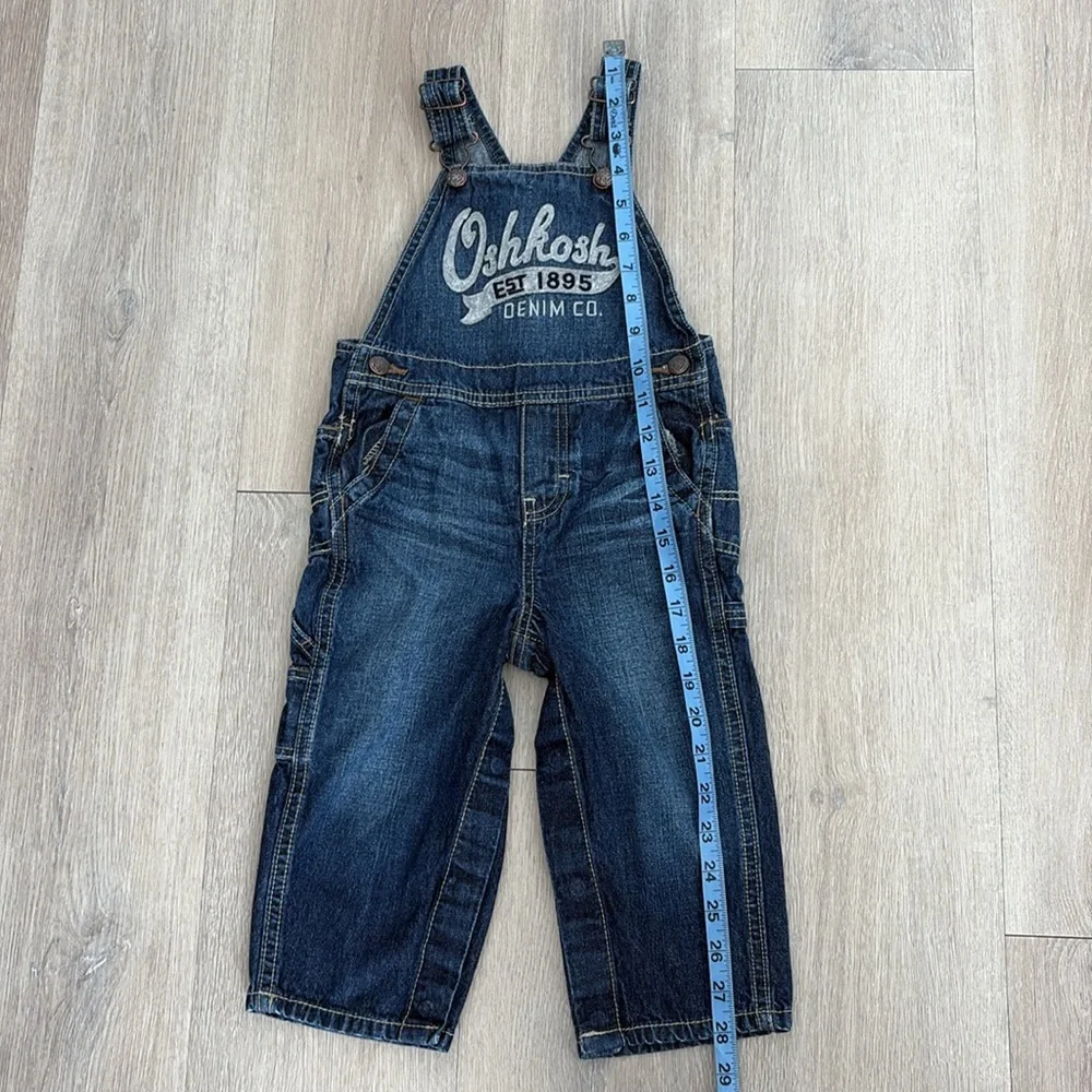 OshKosh B'gosh Kids Unisex Blue Denim Overalls 18-24 Months Classic Snaps Cotton
